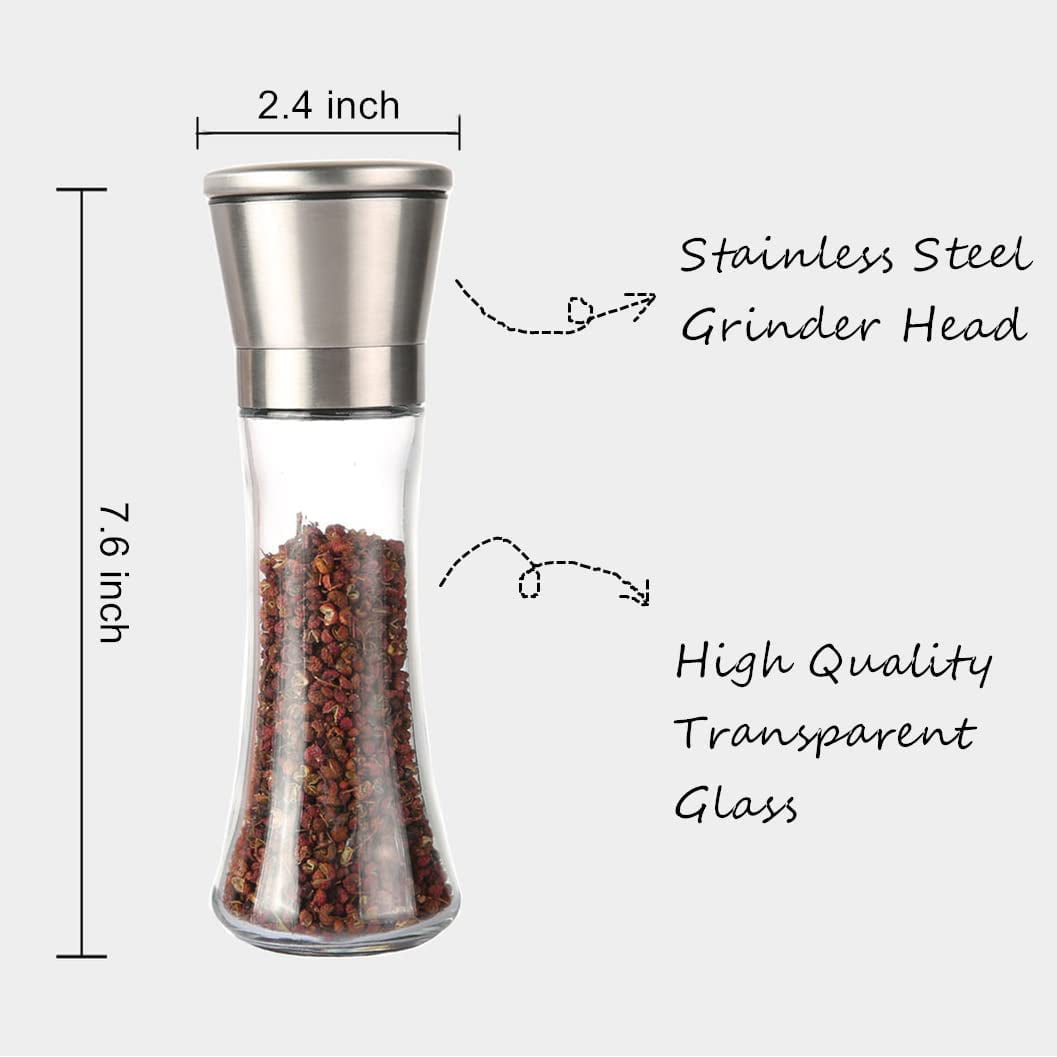 Stainless Steel Salt and Pepper Grinder, Adjustable Grinder, for Sea Salt,  Black Peppercorn, or Spices (5.3x1.9)