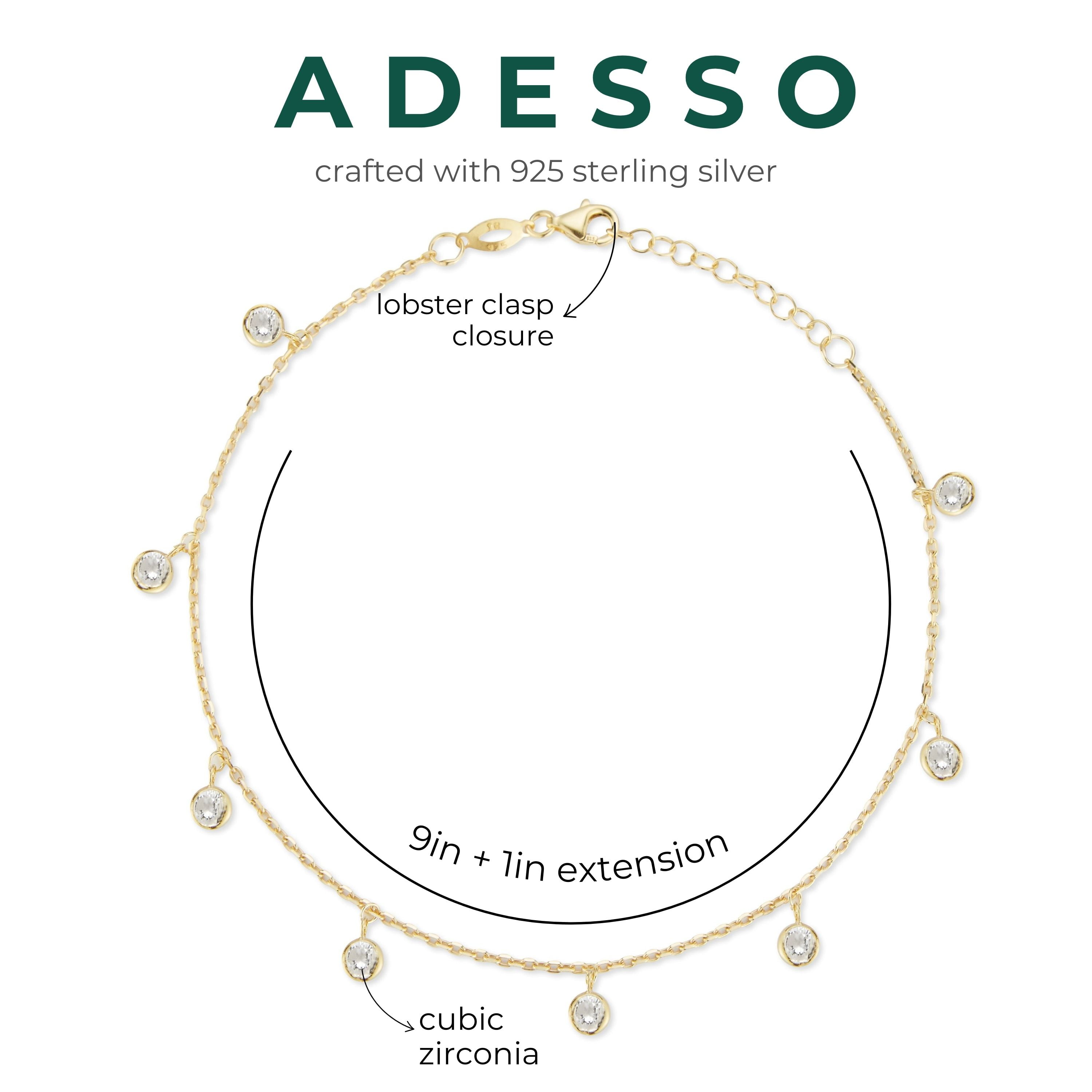 Adesso Milano Jewelry 14K Gold Plated Sterling Silver Dainty Anklet for Women, Adjustable Ankle Bracelets, Gift