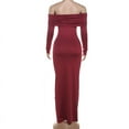 thumbnail image 6 of Off shoulder Long Sleeve Maxi Dress (S, MaroonBrown), 6 of 8