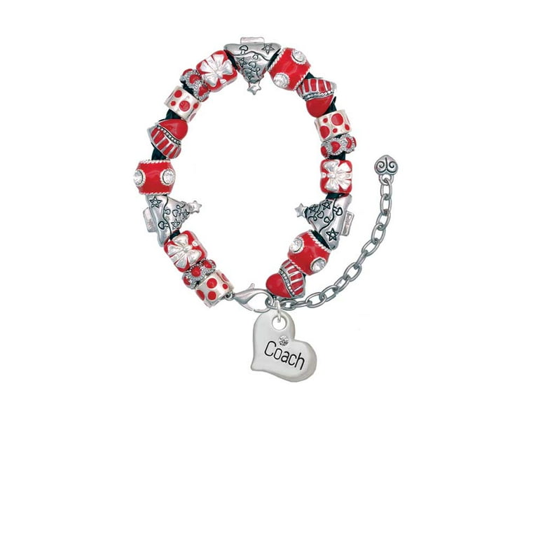 Silvertone Large ''Coach'' Heart Red Christmas Bead Bracelet - Walmart.com