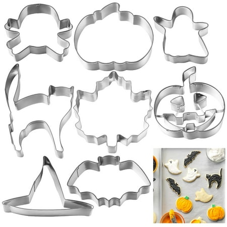 

OUNONA 8pcs Halloween Stainless Steel Cake Biscuit Moulds Cookie Cutter Fondant Icing Mold DIY Baking Tools