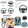 thumbnail image 5 of Jeiento Southwest Aztec Car Seat Covers Front Back Seats Set 15 Piece Steering Wheel Cover Seatbelt Cushion Pad Trash Bin Air Vent Pocket Rearview Mirror Cover Blue Cup Holder Key Chain, 5 of 7