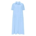 thumbnail image 4 of Staron Robes d'Été pour Femmes 2025 Liquidation à Moins de 10 $ Robe Longue Maxi d'Été Décontractée Manches Courtes Ample Col en V Boutonnée Coton Lin Plage Vacances Robes avec Poches, 4 of 6