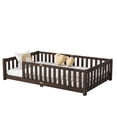 thumbnail image 5 of Sesslife Twin Montessori Floor Bed, Wood Twin Size Floor Bed Frame with Safety Guardrails and Slats, Low Profile Toddler Bed for Kids Boys and Girls, No Box Spring Needed, Espresso, 5 of 9