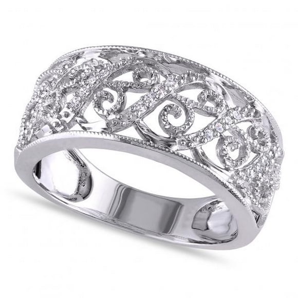 Bague en Diamant Filigrane pour Femmes, Ensemble Pavé, Or Blanc 14k, 0.10ct