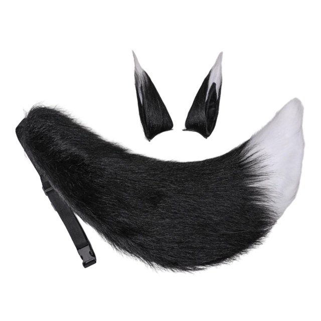 3 Pieces Ears Hair Clips Faux Long Tails for Cosplay Dress up Black