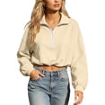 thumbnail image 4 of YanHoo Womens Cropped Sweatshirts Quarter Zipper Lapel Pullover Tops Classic Fit Long Sleeve Sweatshirt, 4 of 8