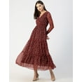 thumbnail image 2 of Moomaya Printed Flared Maxi Dress For Women, V-Neck Long Sleeve, Chiffon Maxi Dress, 2 of 8