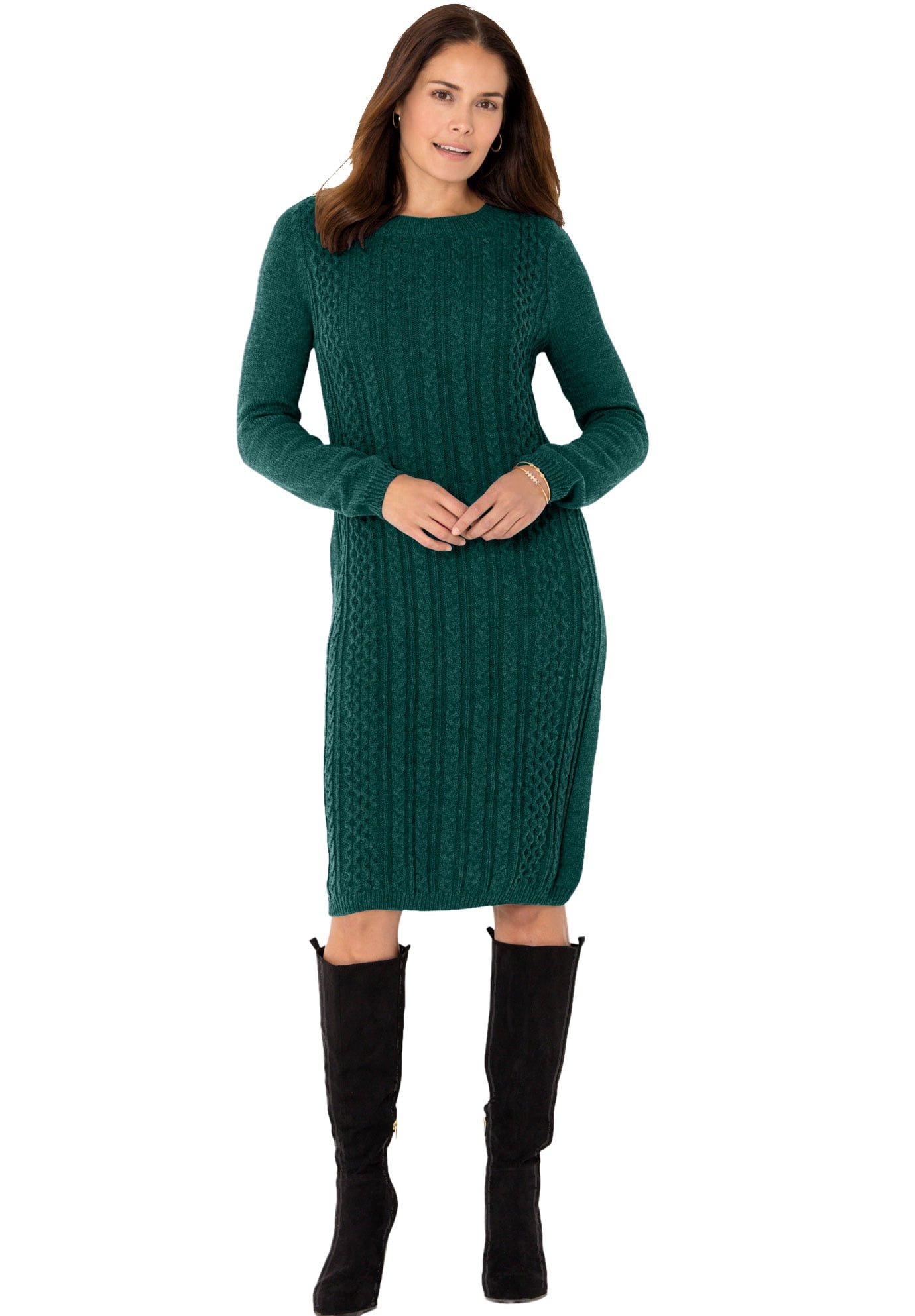 Woman Within Women's Plus Size Cable Knit Sweater Dress Dress - Walmart.com