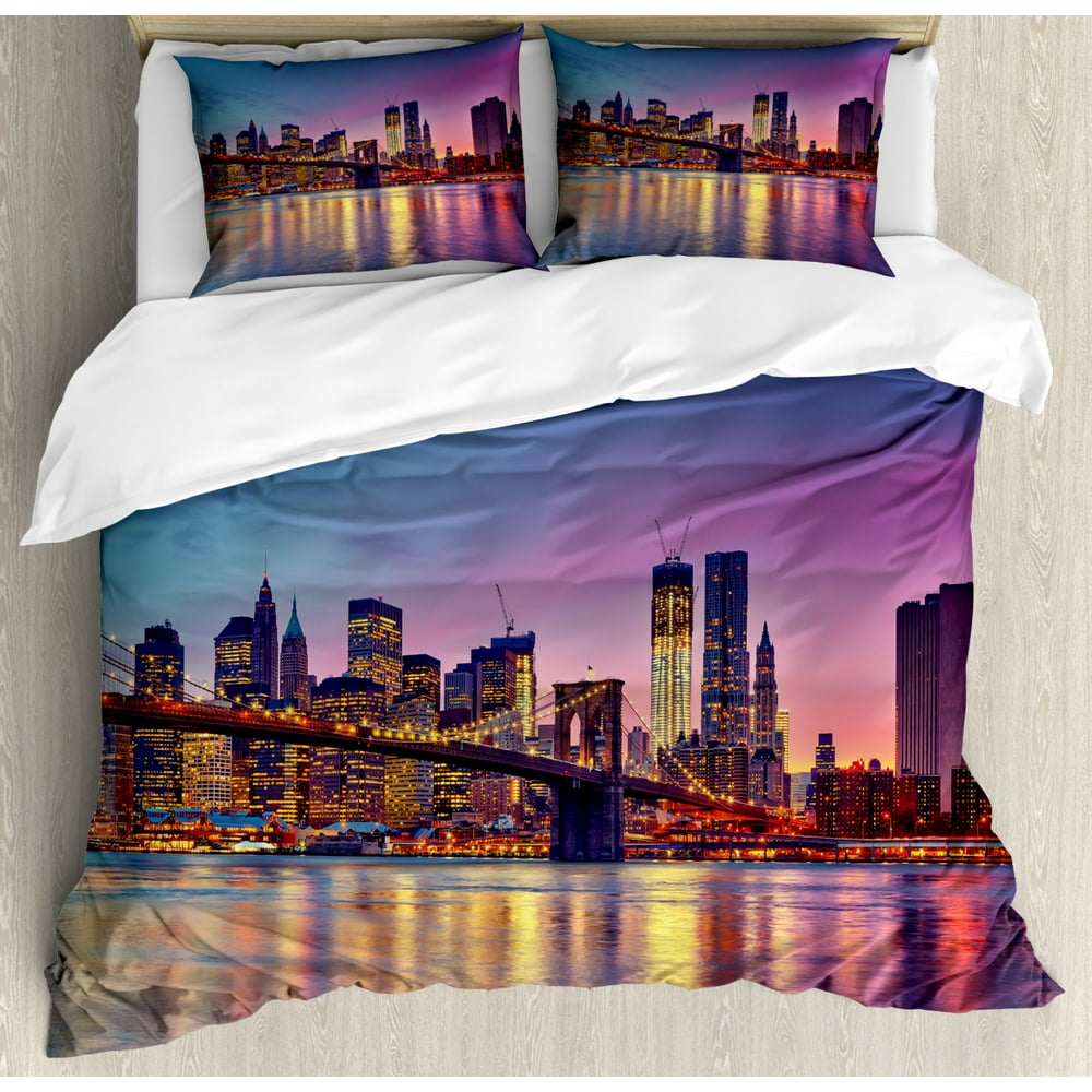 NYC Duvet Cover Set, Manhattan New York City Fascinating View of
