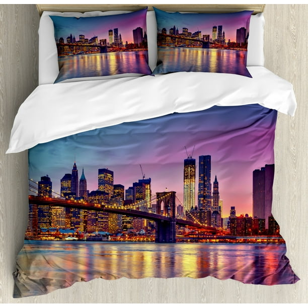 NYC Duvet Cover Set, Manhattan New York City Fascinating View of ...