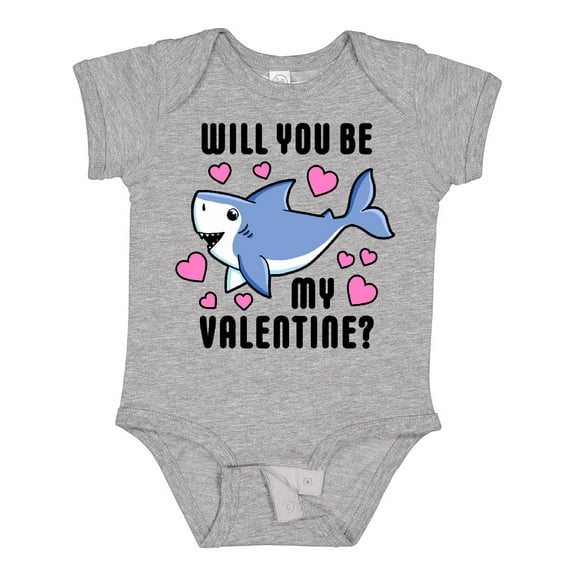 Inktastic Will you be my Valentine with Cute Shark and Hearts Boys or Girls Baby Bodysuit