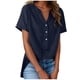 thumbnail image 3 of TaTaai Summer V Neck Casual Top, Women's Half Button Open Front Design, Linen Inspired Short Sleeve Solid Color Shirt Gift, 3 of 9