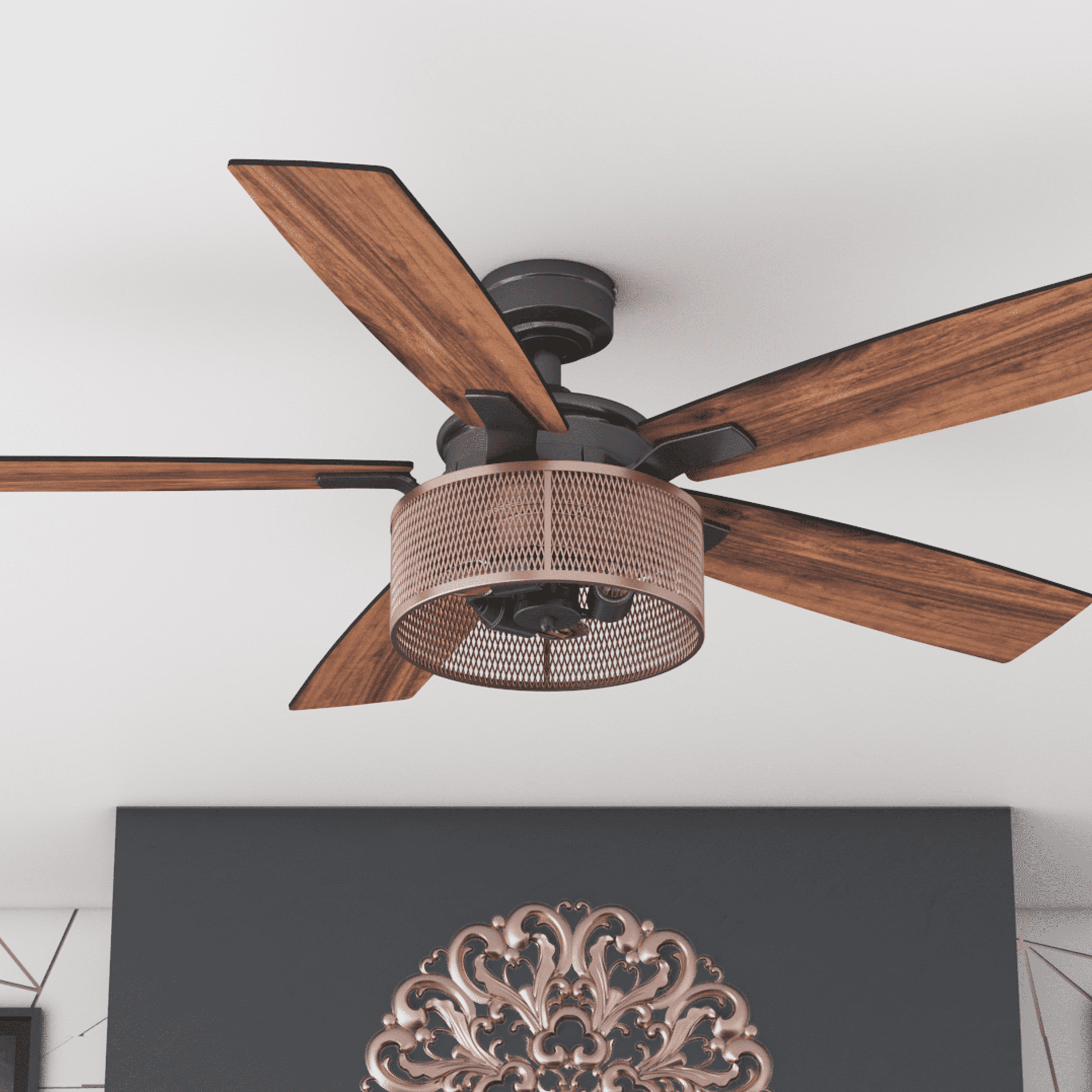 Honeywell Carnegie 52" Matte Black and Copper Ceiling Fan with Lights and Remote Control