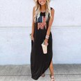 thumbnail image 3 of Vestido largo con bandera americana Ygjytge para Mujer informal básico estilo Retro Negro T L, 3 of 7