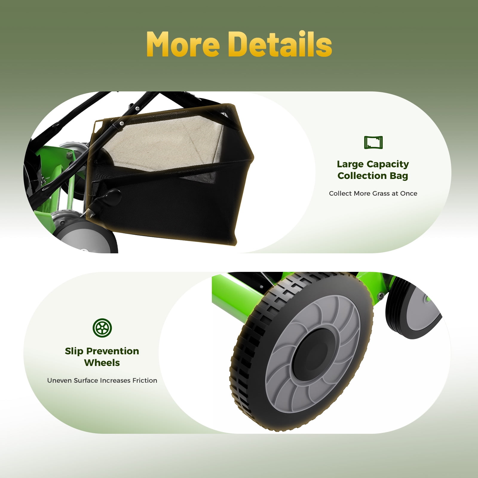 20 Inch Manual Reel Lawn Mower with Grass Catcher - 9-Gear Adjustable Push Mower 1.33-2.51" Cutting Height, Eco-Friendly Quiet Hand Powered Mower for Small-Medium Yards