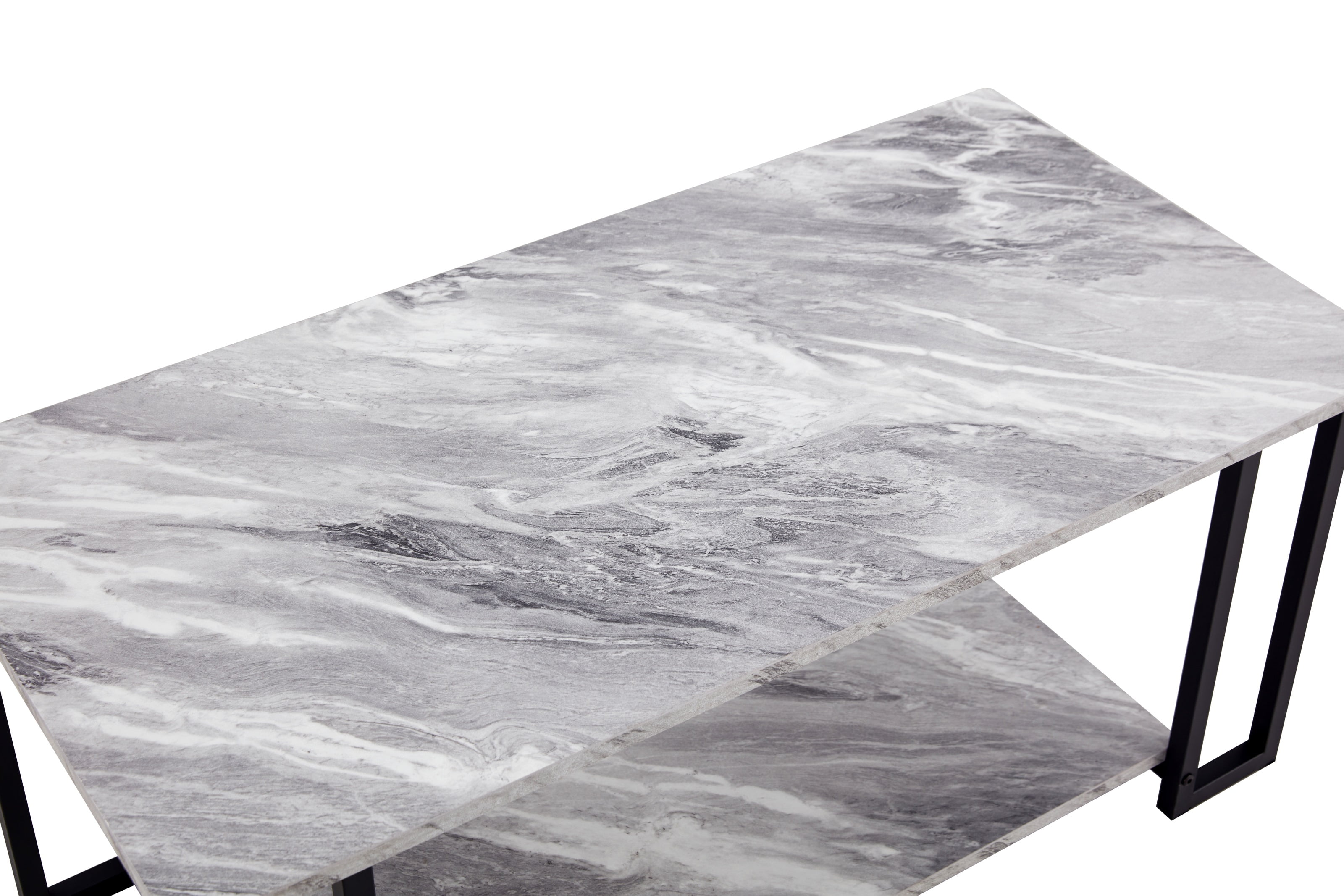 Lowestbest Coffee Table with 2 Layers Marble MDF Rectangle Tabletop Iron Coffee Table , for Dining Room, (White) Lowestbest Coffee Table with 2 Layers Marble MDF Rectangle Tabletop Iron Coffee Table , for Dining Room, (White)