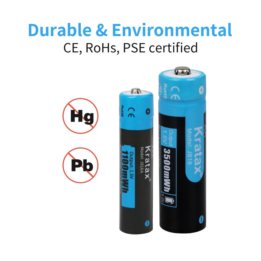 Kratax 1.5V Rechargeable AA AAA Lithium Batteries, 4-Pack 3500mWh Lithium AA Batteries and 4-Pack 1100mWh AAA Lithium Batteries with Charger