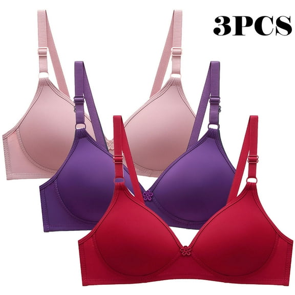 Itsame 3PC Bras for Women's Full Support Everyday Sports Bra Set Two Row Buckle Wireless Comfort Bralette Set Multicolor Size XL