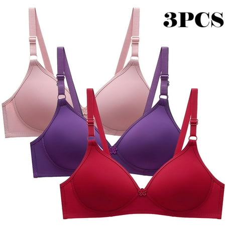 Itsame 3PC Bras for Women s Full Support Everyday Sports Bra Set Two Row Buckle Wireless Comfort Bralette Set Multicolor Size L