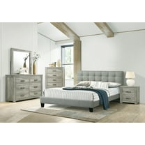 Bedroom furniture Gray Polyfiber California King Size bed Dresser Mirror Nightstand 4pc Set Plywood.