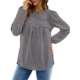 thumbnail image 3 of UVN Fall Shirts for Women Long Sleeve Blouses Ladies Crewneck Lace Crochet Tops Dressy Chiffon Blouses, 3 of 8