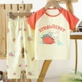 thumbnail image 3 of WOYY Little Girls Summer Pajamas Strawberry Bunny Print Short Sleeve Top Pants Sleepwear Set, Sizes 5-6Y, 3 of 3