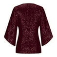thumbnail image 4 of SNKSDGM Casual Easter Shirts Summer Tops Trendy Floral Womens Sequin Tops 3/4 Sleeve Glitter Sparkly Party Blouse V Neck Dressy Tops for Evening Party Plus Size Tops for Women Long Sleeve Dressy, 4 of 4