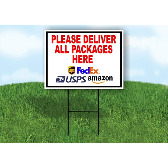 Double Sided Sign Please Deliver All Packages HERE Yard Sign ROAD SIGN with Stand