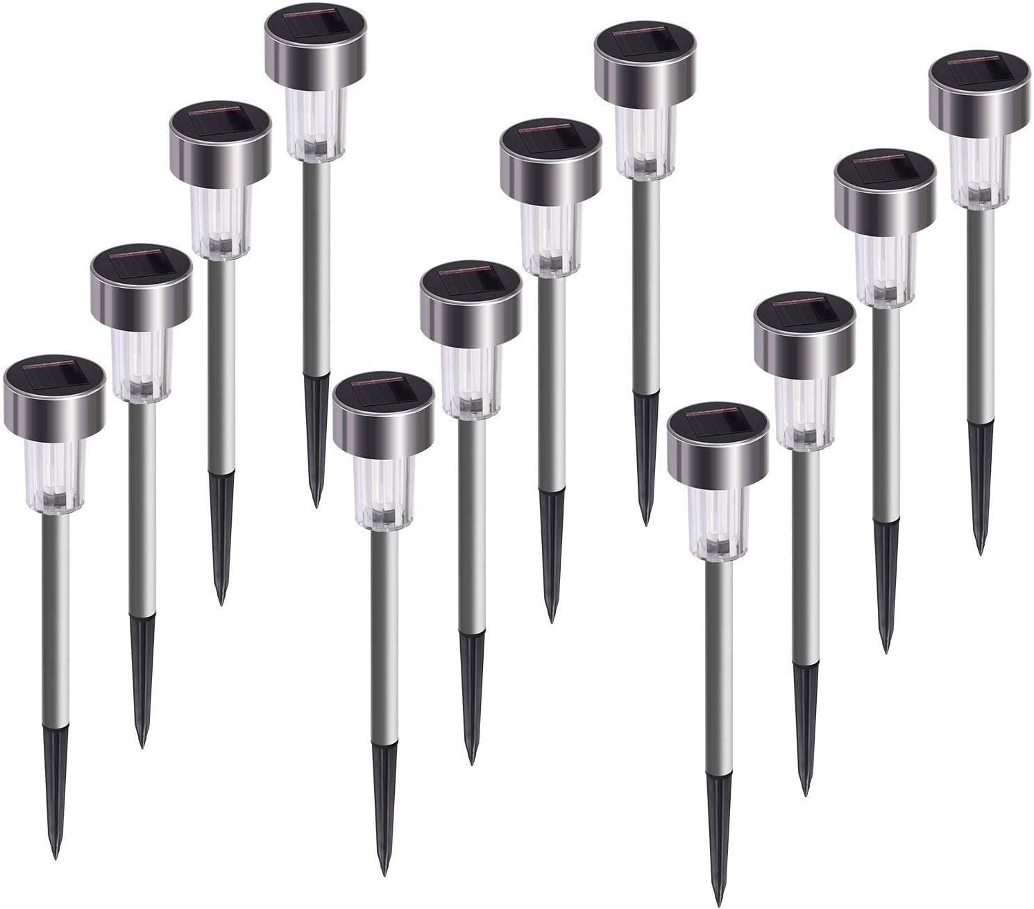Solar Lights Outdoor, Stainless Steel Outdoor Lights 12Pack, LED
