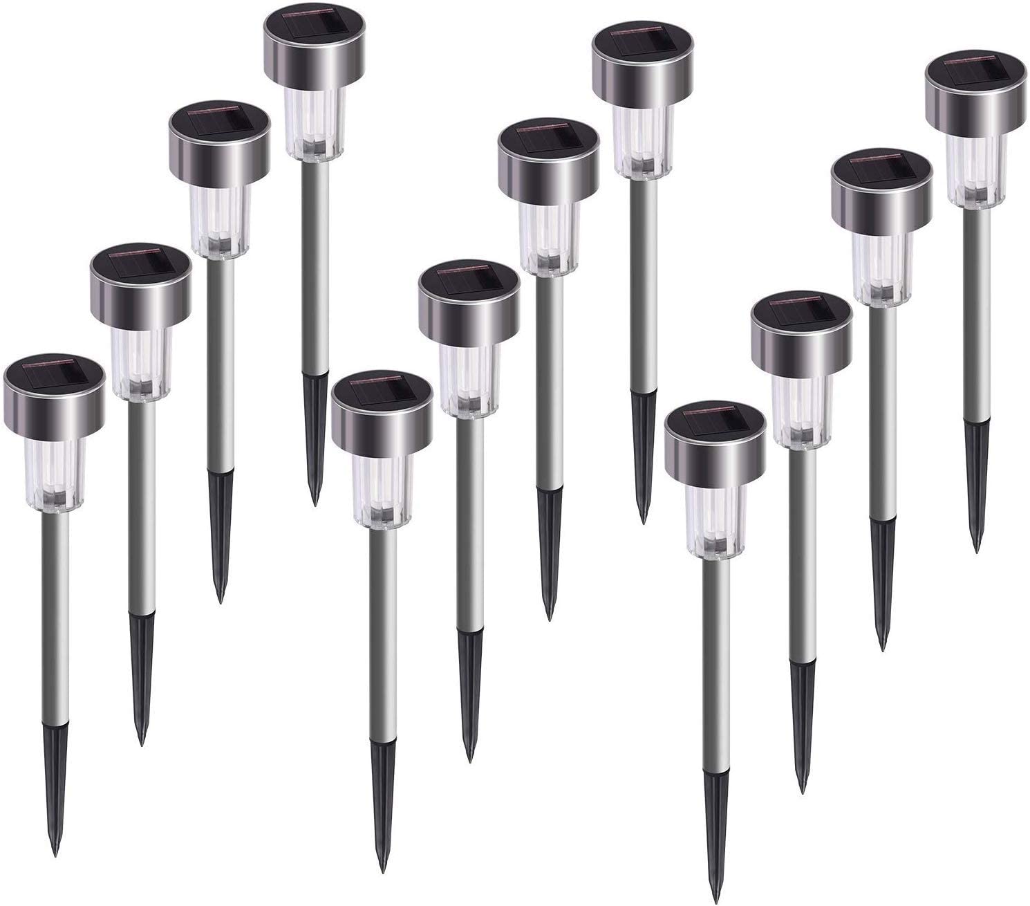 Solar Lights Outdoor, Stainless Steel Outdoor Lights - 12Pack, LED Landscape Lighting Outdoor Solar Lights Solar Powered Lights Solar Garden Lights for Pathway Walkway Driveway Yard & Lawn - image 1 of 8