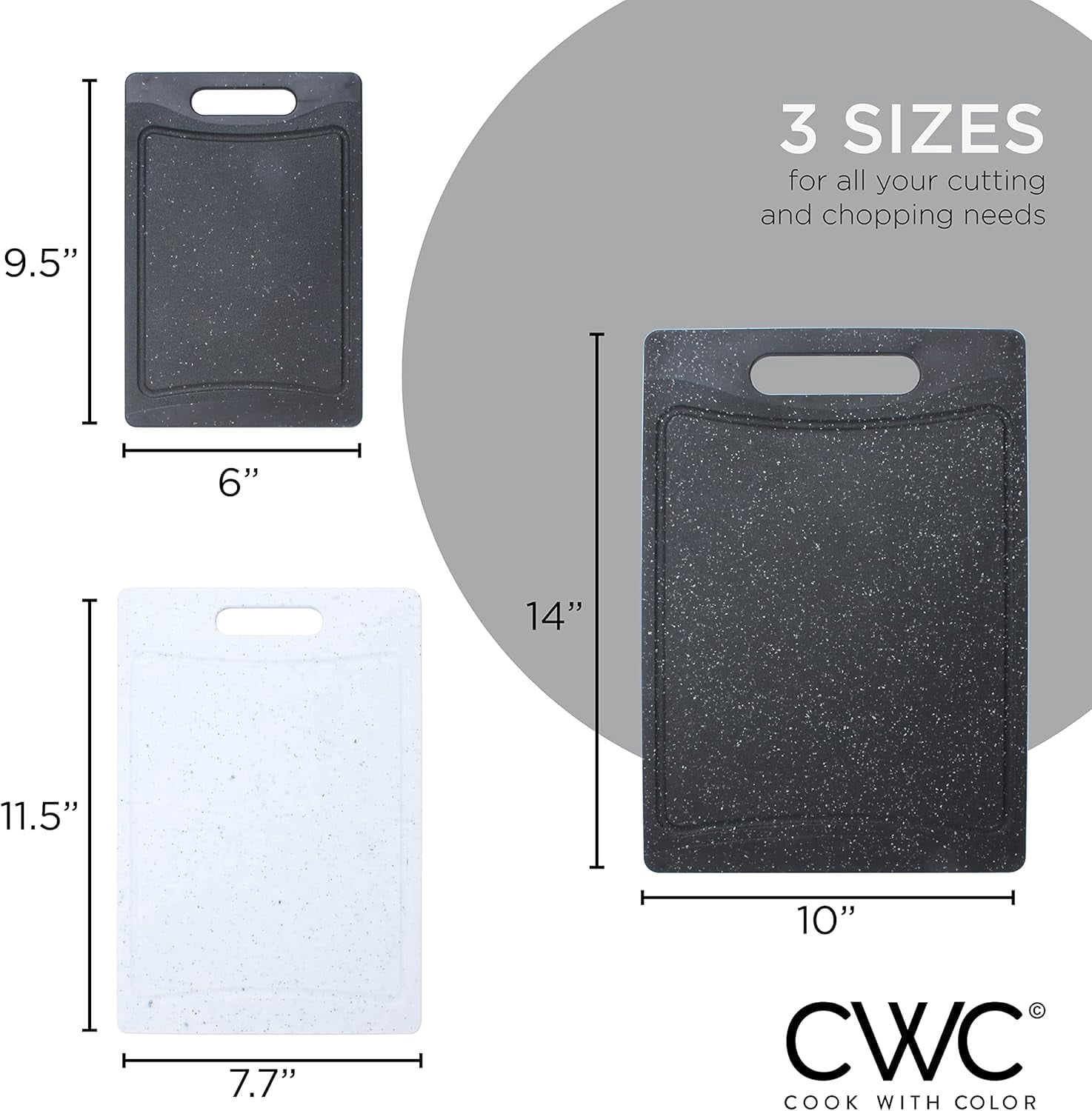 COOK WITH COLOR 3-Piece Cutting Board Set, Non-slip Chopping Board Kitchen Utensils Set Home Essentials, Black White