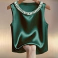 thumbnail image 2 of Women's Elegant Satin Tank Top - Pearl Embellished Round Neck Sleeveless Camisole, Solid Color Summer Top for Casual & Office Wear (S-XXL), 2 of 4