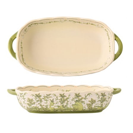 10Inch 500ml Lily of the Valley Double-Handled Ceramic Baking Pan Rectangular Household Tableware