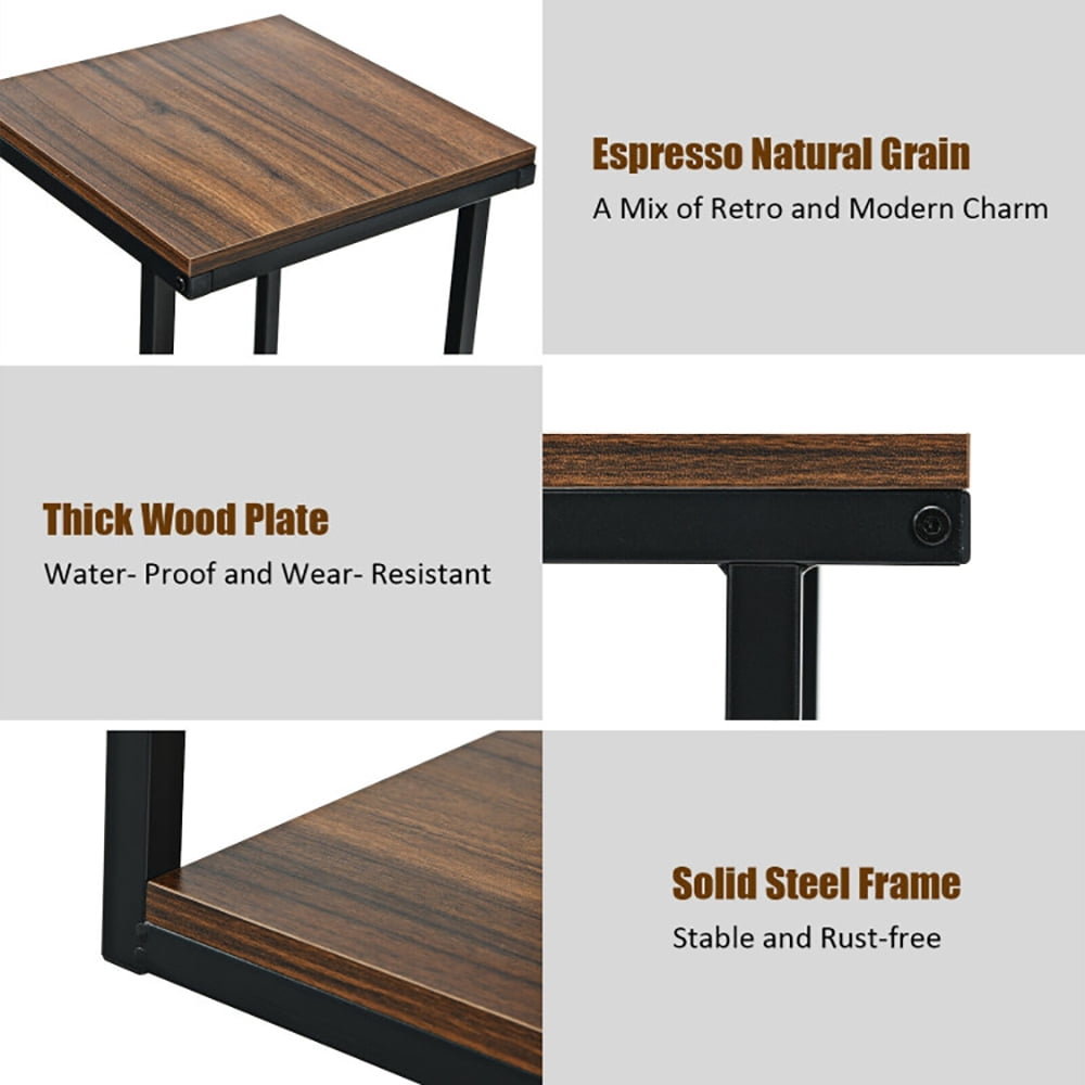 Finihen Side Table, 3-Tier Ladder-Shaped Chair Side Table with Storage Shelf, Sofa Side Table, Bed Side Table, for Living Room, Bedroom, Brown Finihen Side Table, 3-Tier Ladder-Shaped Chair Side Table with Storage Shelf, Sofa Side Table, Bed Side Table, for Living Room, Bedroom, Brown