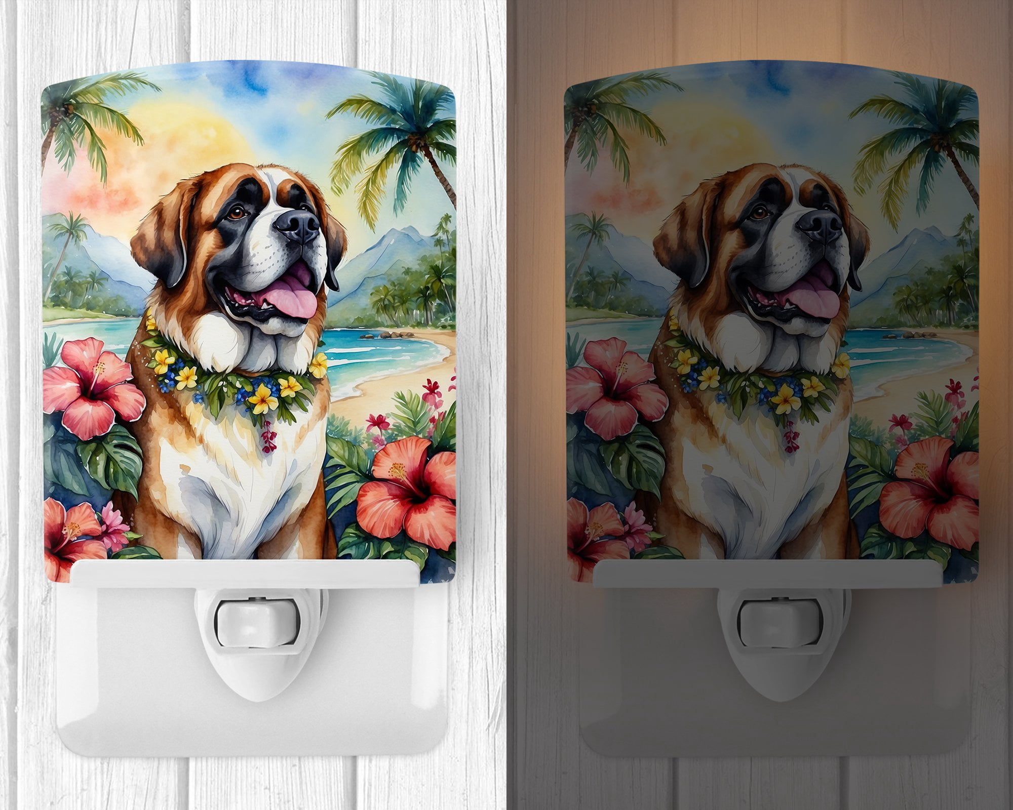 Saint Bernard Luau Ceramic Night Light 4 in x 6 in