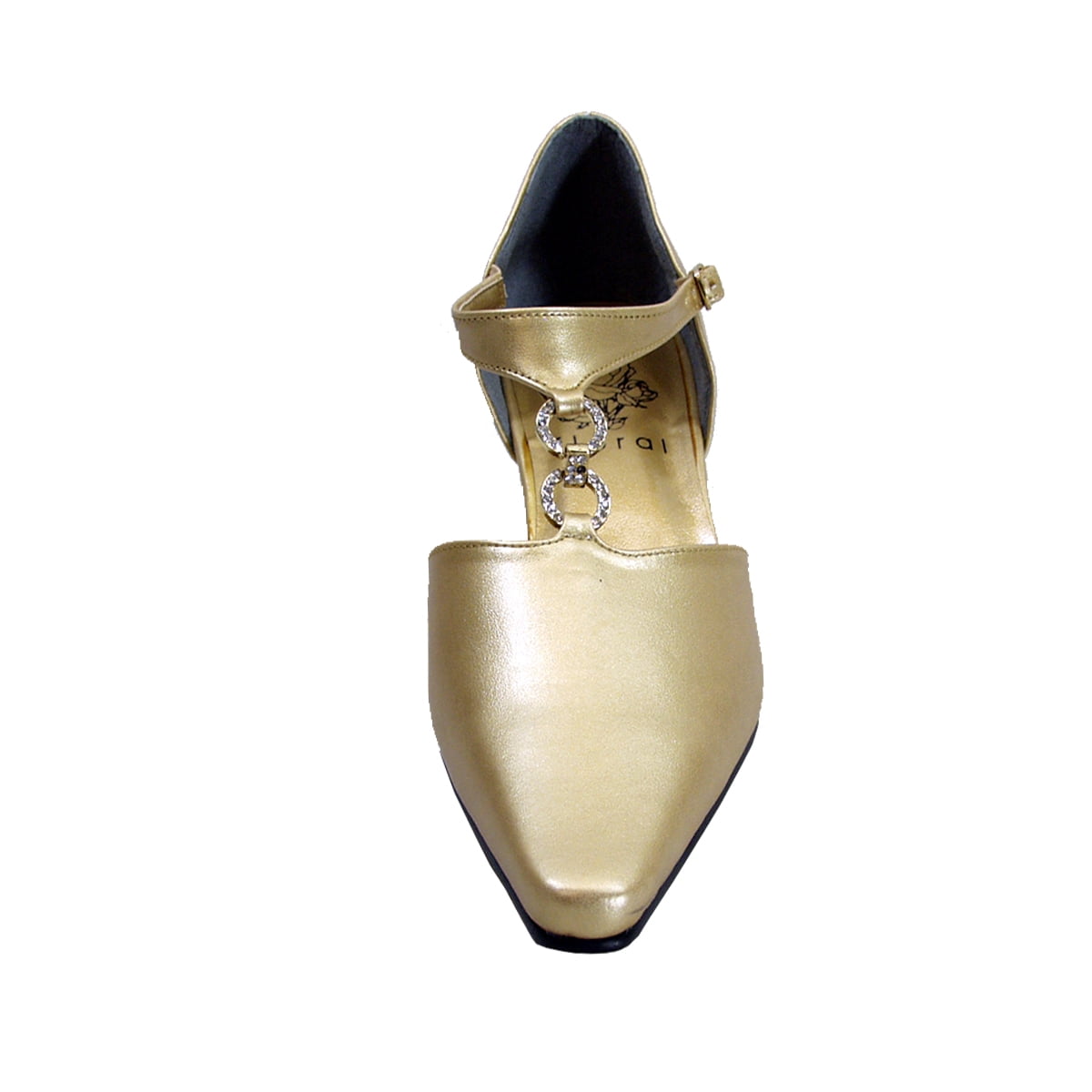 FLORAL Maribel Women's Wide Width Rhinestone Accent T-Strap Heels (GOLD) 8.5
