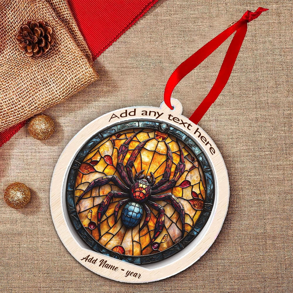 Jumping Spider Stained Glass Suncatcher Ornament – Holiday Ornament with Text for Loved Ones, Family & Friends, Christmas 2025 Decoration