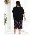 thumbnail image 3 of Homlouue Plus Size Womens Pajama Sets,V-Neck Sleepwear Top&Capri Printed Pants with Pockets,2 Piece Womens Lounge Set(2XL,Black), 3 of 8