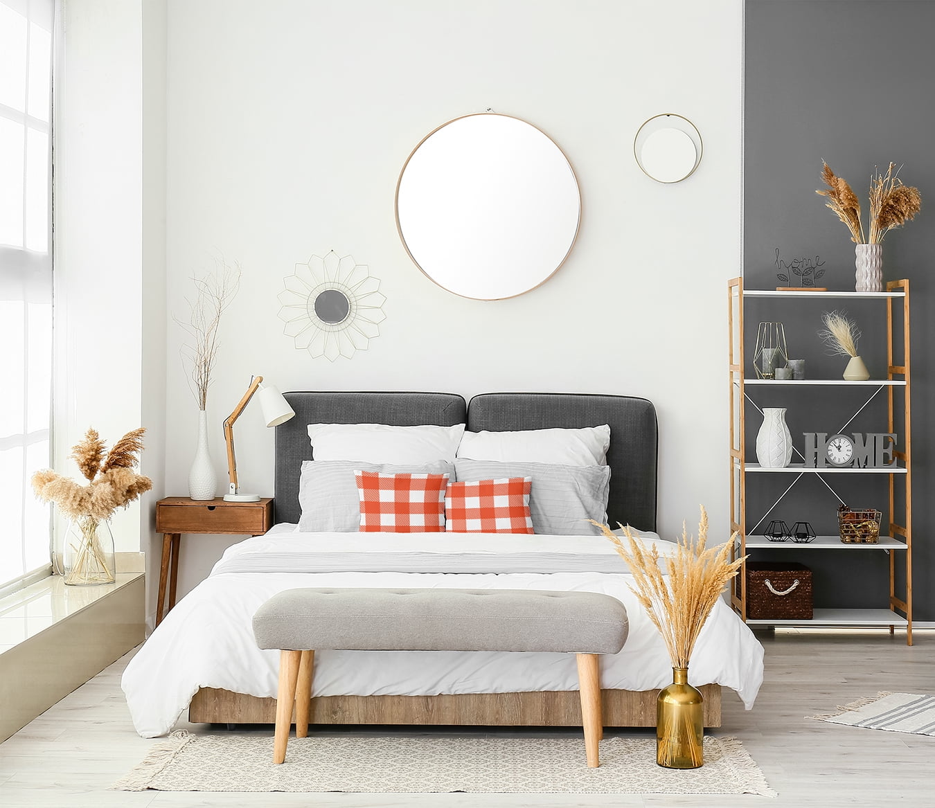 16" x 16" Simply Daisy Buffalo Plaid Polyester Accent Pillow, Harvest Orange Qty 1