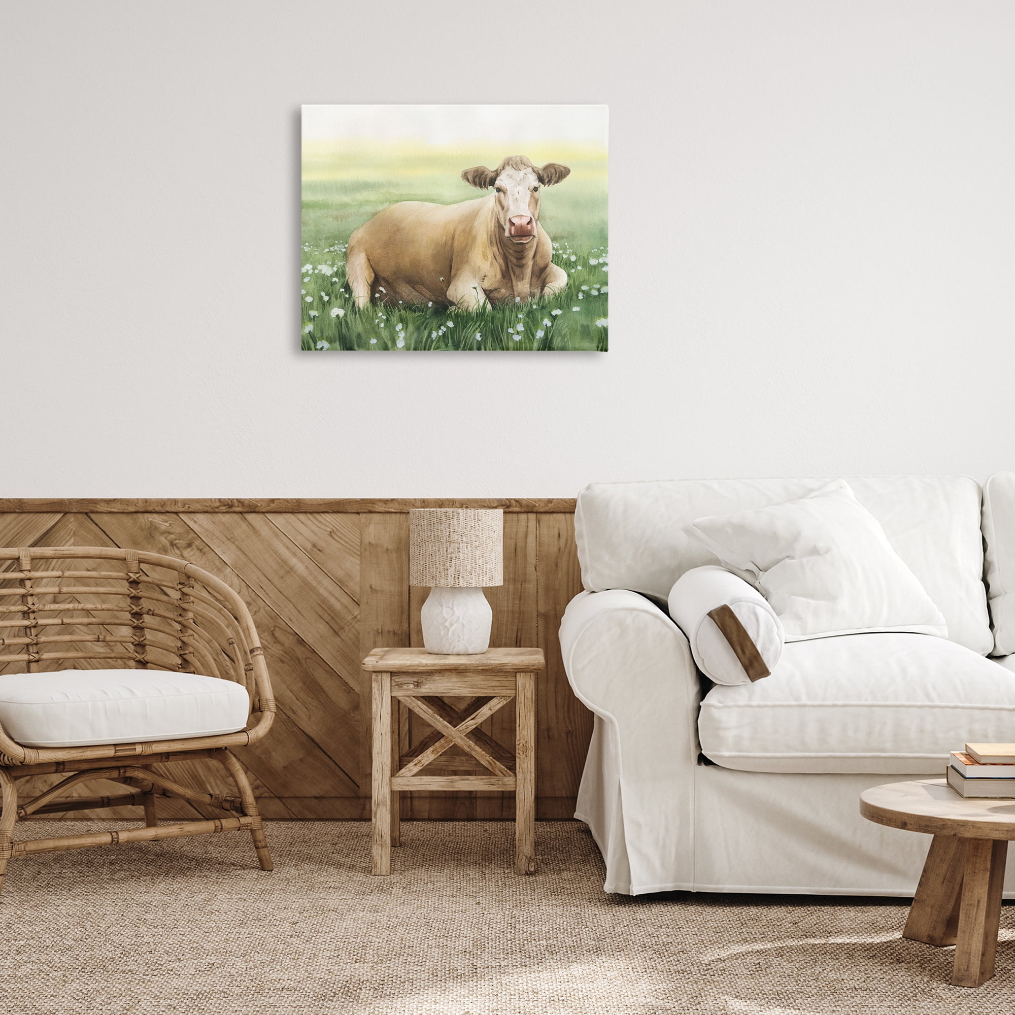 Stupell Industries Resting Beige Cow Animals & Insects Painting Gallery Wrapped Canvas Art Print Wall Art, 30 x 24