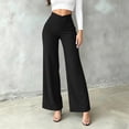 thumbnail image 3 of Lenpel Womens Work Pants Fashion Lounge Button High Waist Crossover Trousers Stretch Straight Leg Business Dress Slacks, 3 of 5