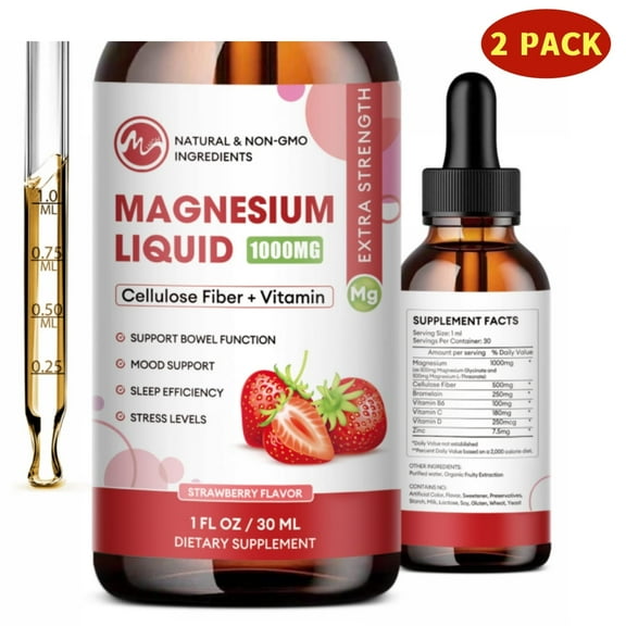 (2 Pack) MINCH Magnesium Liquid Drops Supplement, with Magnesium Glycinate 500mg Fiber 500mg Bromelain Vitamin B,C,D - Promotes Relaxation Function