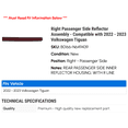 thumbnail image 2 of Right Passenger Side Reflector Assembly - Compatible with 2022 - 2023 Volkswagen Tiguan, 2 of 2