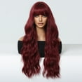 thumbnail image 6 of 27-inch Wine Red Long Curly Hair Wig for Women with Bang Natural-looking Wavy Wigs Heat Resistance Synthetic Hair Wig Hairpiece with Hair Net for Cosplay Party Daily Use, 6 of 7