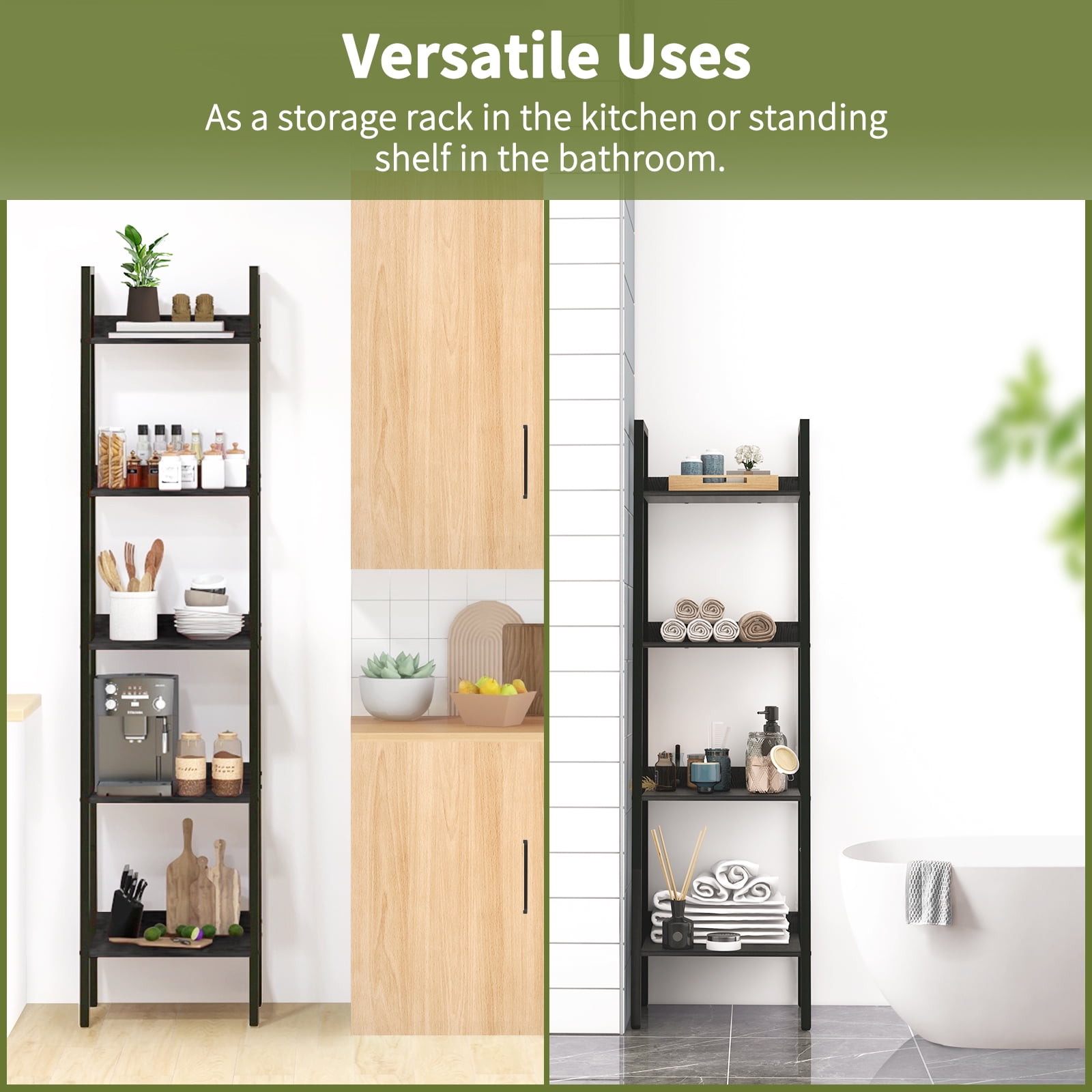 4-Tier Ladder Shelf,  Corner Bookshelf for Living Room, Balcony, Home Office, Bookcase Storage & Display Shelf, Black