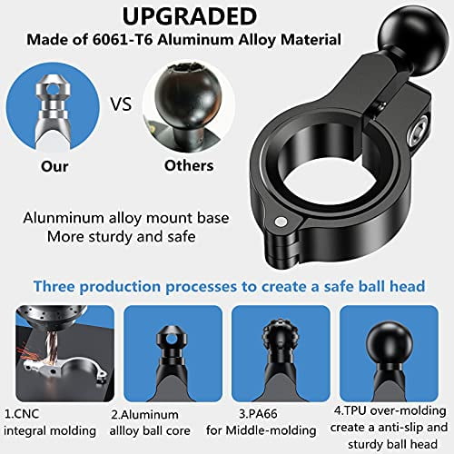 Handlebar Mount Ball Suitable for RAM 17mm Ball Socket Mounts BRCOVAN Aluminum Alloy 17mm Ball Mount Base Compatible with Handlebars 0.5/'/' to 1.26/'/' in Diameter Cell Phone Holder
