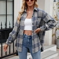 thumbnail image 6 of larppty Women's Casual Cotton Plaid Shirts Long Sleeve Button-Down Flannel Overshirt Jacket (Blue, M), 6 of 6