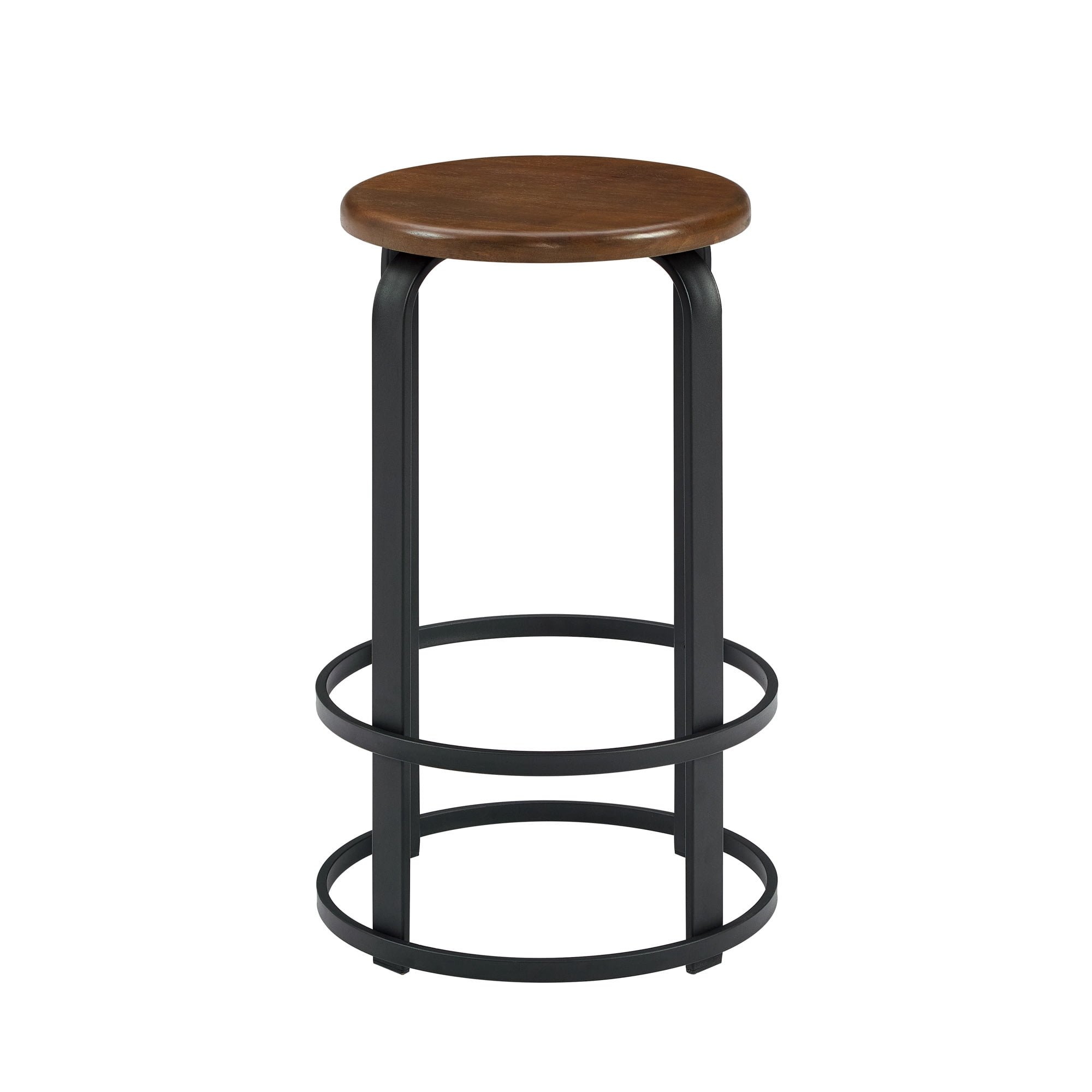 Walker Edison 26" Metal and Wood Round Kitchen Bar Stools - Dark Coffee/ Black
