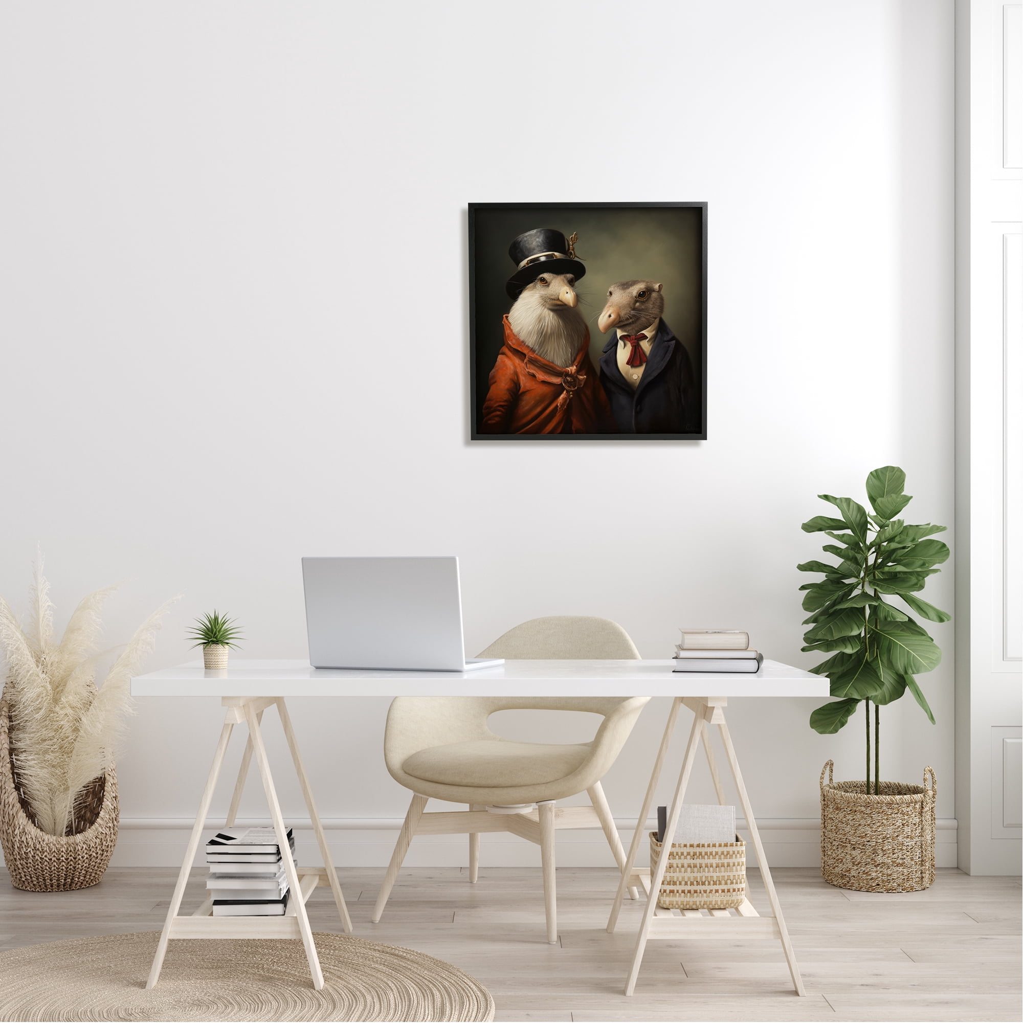 Stupell Industries Animal Couple Vintage Fashion Animals & Insects Painting Black Framed Art Print Wall Art, 24 x 24